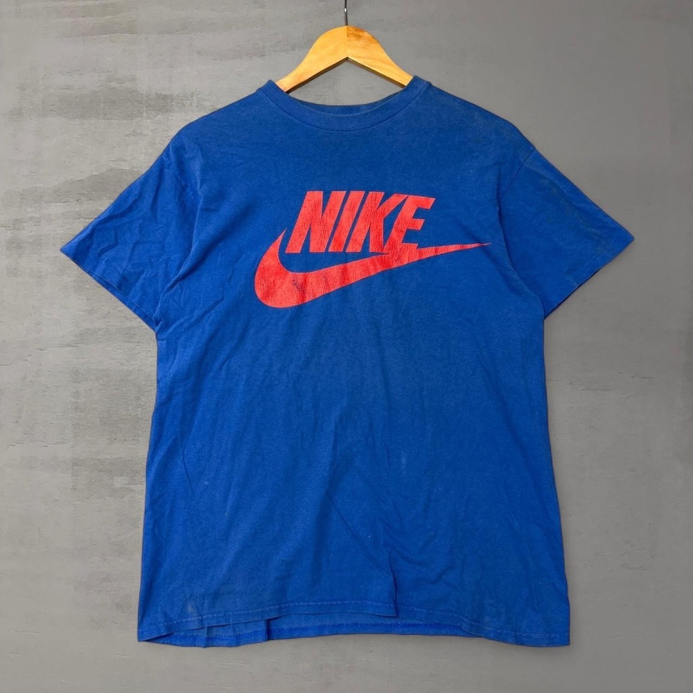Vintage Nike 90s Shirt Blue Red Single Stitch Made in USA Large